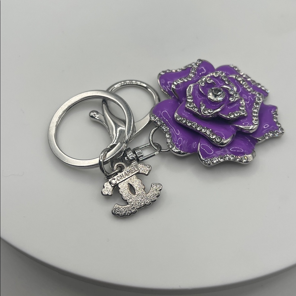 766. Purple Rose Bag Charm with Purple & Crystal Charm - Picture 4 of 4